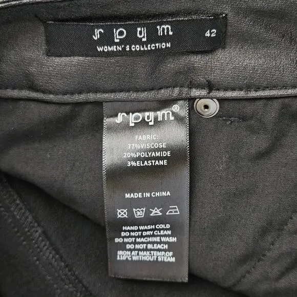 New SPYM Black Vegan Leather Coated Skinny Pant Size 42 10 12 Grunge Rocker Moto - Picture 7 of 10